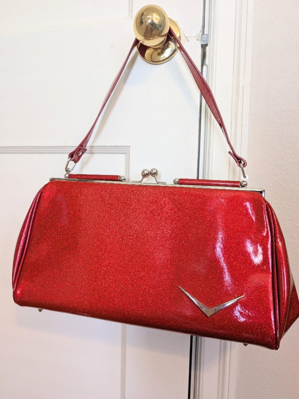 GUC red sparkly glitter Lux De Ville rockabilly handbag